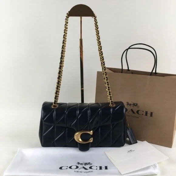 Coach Black Quilted Shoulder Bag with Gold Chain - Picture 1 of 6